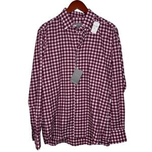 Neiman Marcus $110 Stretch Cotton Men's Shirt Long Sleeve Cranberry Checker M